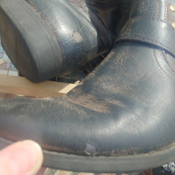 Women's biker goth y2k distressed knee high brown rustic zip tall boots 7? - Picture 6 of 13